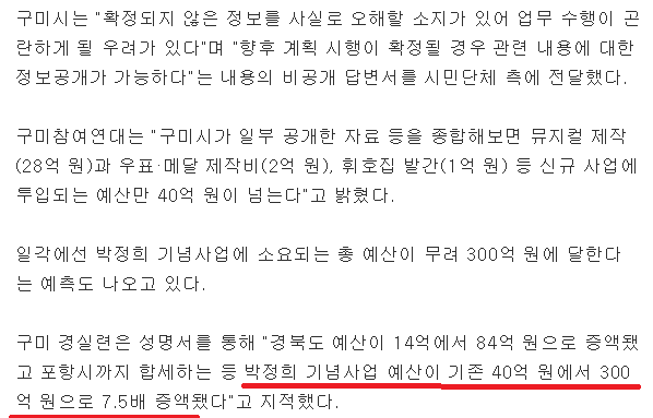 2016년 박정희 기념사업 예산 300억 | 인스티즈