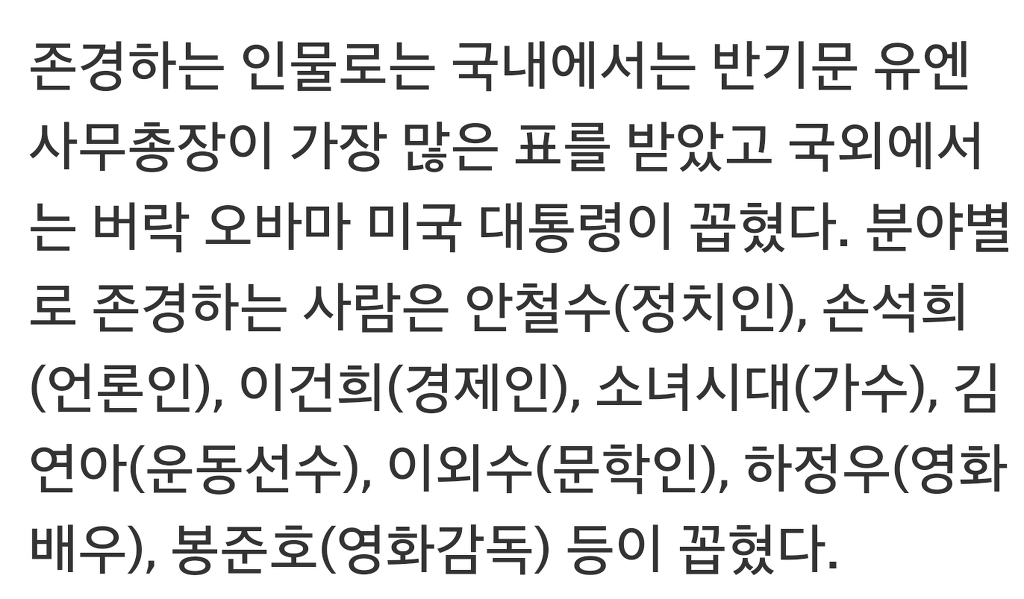 2015 대학생이 존경하는 분야별 인물 | 인스티즈