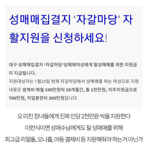 성매매 여성 자활 2,000만원 지급한다는 대구시 | 인스티즈