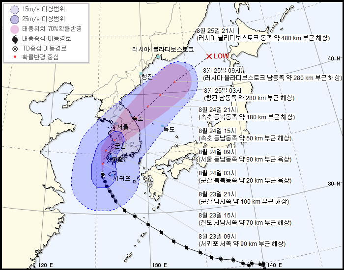 한국, 미국, 일본 기상청의 솔릭 예상 경로 | 인스티즈